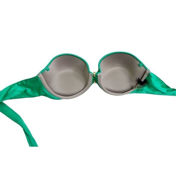 Victoria's Secret Green Satin Push Up Sexy Modern Bandeau Bikini Swim Top sz 34B - Picture 2 of 6